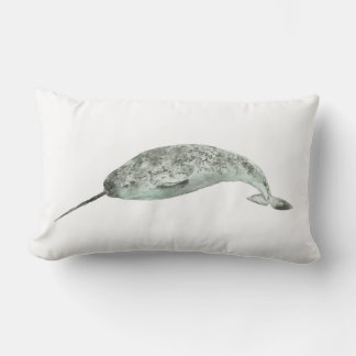 Narwhal whale watercolor lumbar cushion