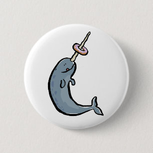 narwhale and doughnut 6 cm round badge