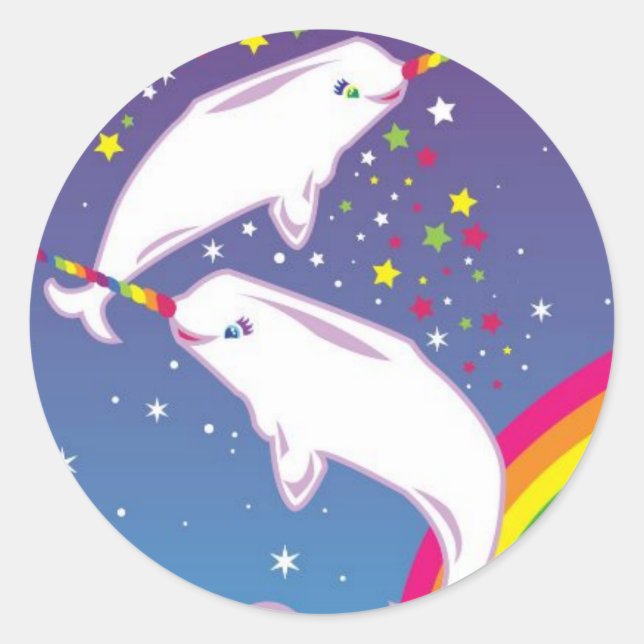 Narwhals and rainbows classic round sticker (Front)