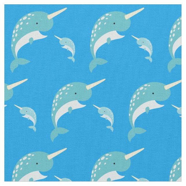Narwhals Cute Cartoon Kids Fabric (Close Up)