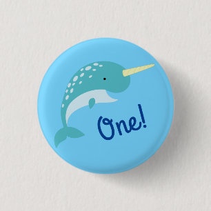 Narwhals Ocean Cute 1st Birthday Party Theme 3 Cm Round Badge