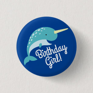 Narwhals Ocean Cute 1st Birthday Party Theme 3 Cm Round Badge