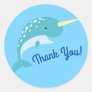 Narwhals Ocean Cute 1st Birthday Party Theme Classic Round Sticker