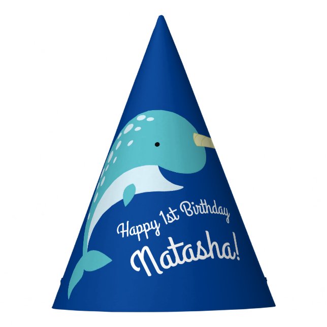 Narwhals Ocean Cute 1st Birthday Party Theme Hat (Front)