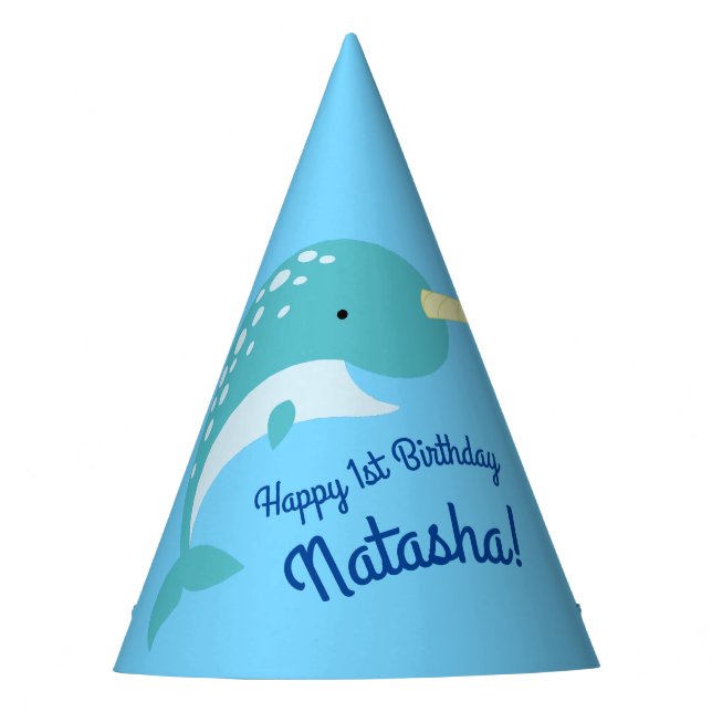 Narwhals Ocean Cute 1st Birthday Party Theme Hat (Front)