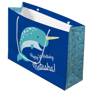 Narwhals Ocean Cute 1st Birthday Party Theme Large Gift Bag