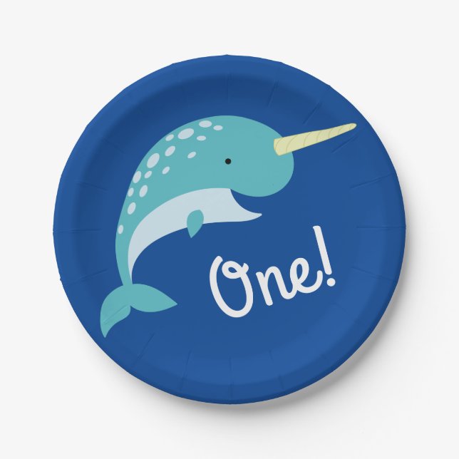 Narwhals Ocean Kid's Birthday Party Paper Plate (Front)