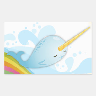 Narwhals Swim on Rainbows Rectangular Sticker