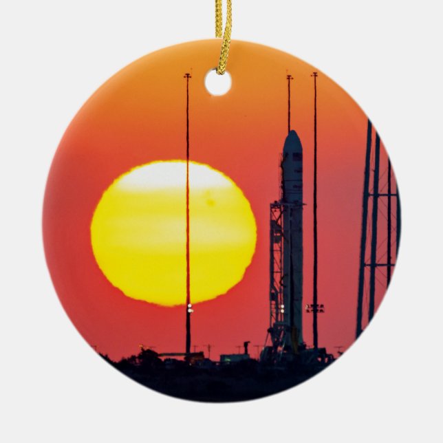 NASA Antares Rocket Sunrise Launch Ceramic Tree Decoration (Front)