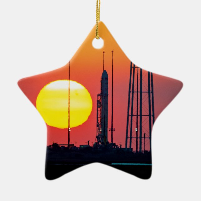 NASA Antares Rocket Sunrise Launch Ceramic Tree Decoration (Front)
