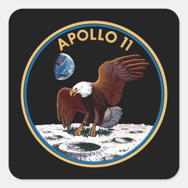 NASA Apollo 11 Moon Landing Lunar Patch Insignia Square Sticker (Front)