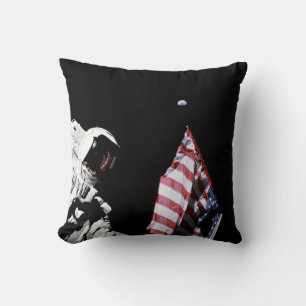 NASA Apollo 17 Astronaut Flag Earth Moon Photo Cushion