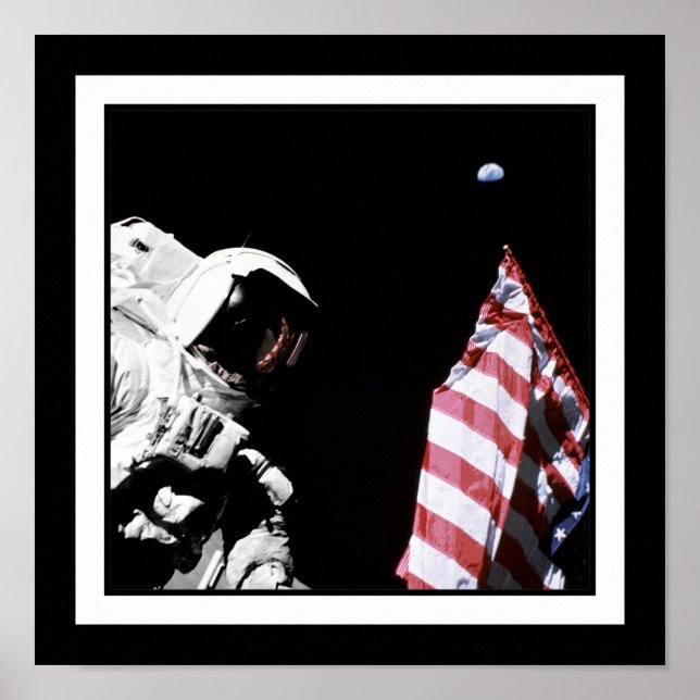 NASA Apollo 17 Astronaut Flag Earth Moon Photo Poster (Front)