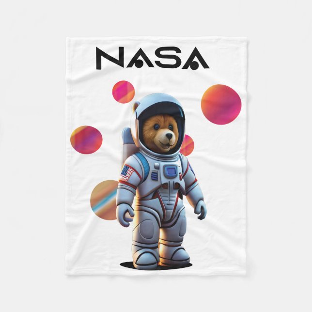 Nasa Design With Cute Bear Astronout Fleece Blanket (Front)