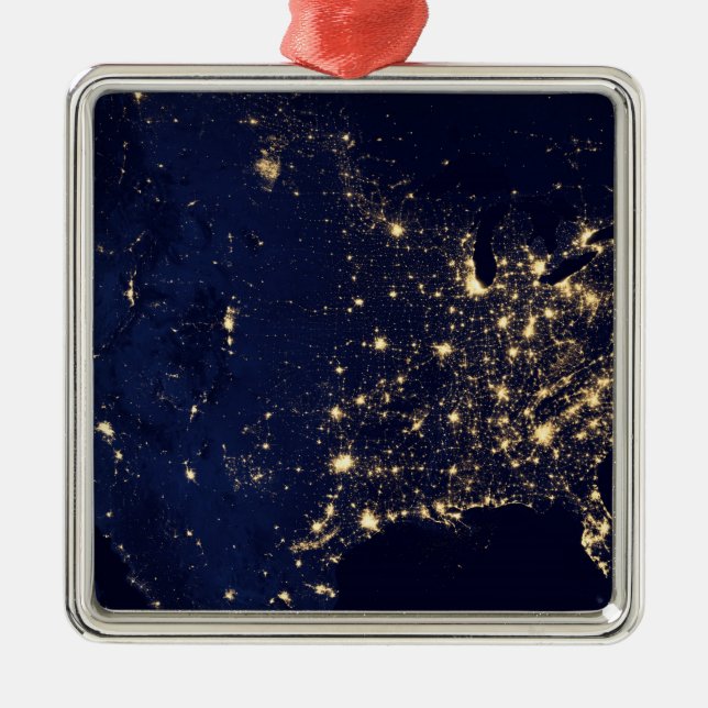 Nasa Lights from Space USA Metal Tree Decoration (Front)