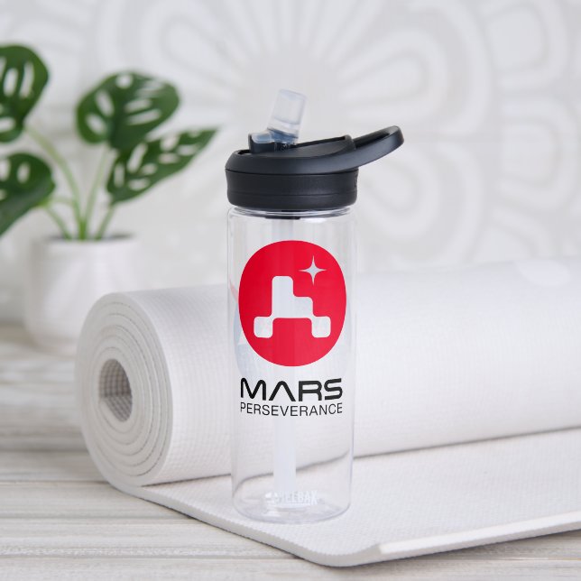 NASA Mars Perseverance Rover Logo Clear 20 oz Water Bottle (Yoga (Rotated))
