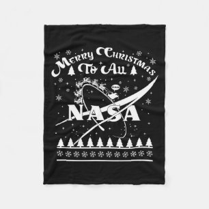 Nasa Merry Christmas To All Ugly Sweater Logo With Fleece Blanket