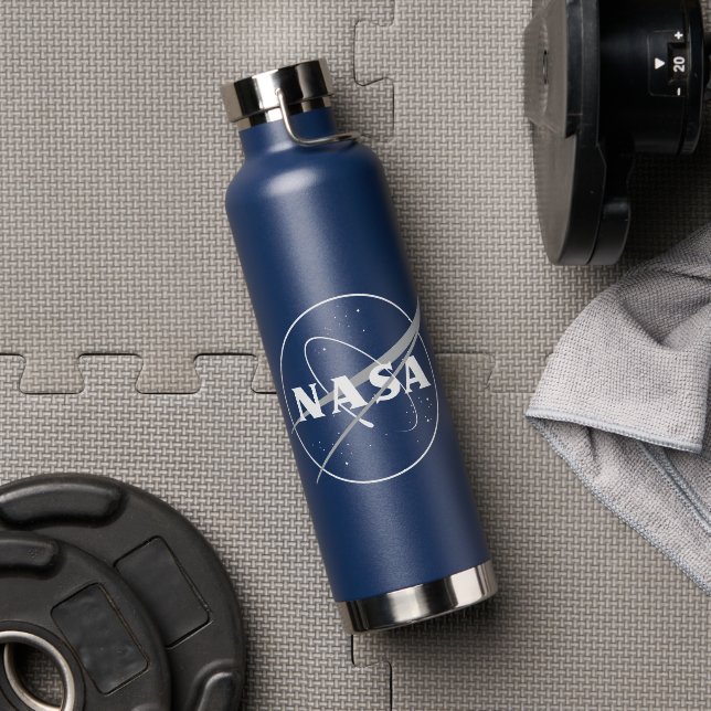 NASA One-Colour Logo Night Sky Blue Insulated Water Bottle (Gym (Rotated))