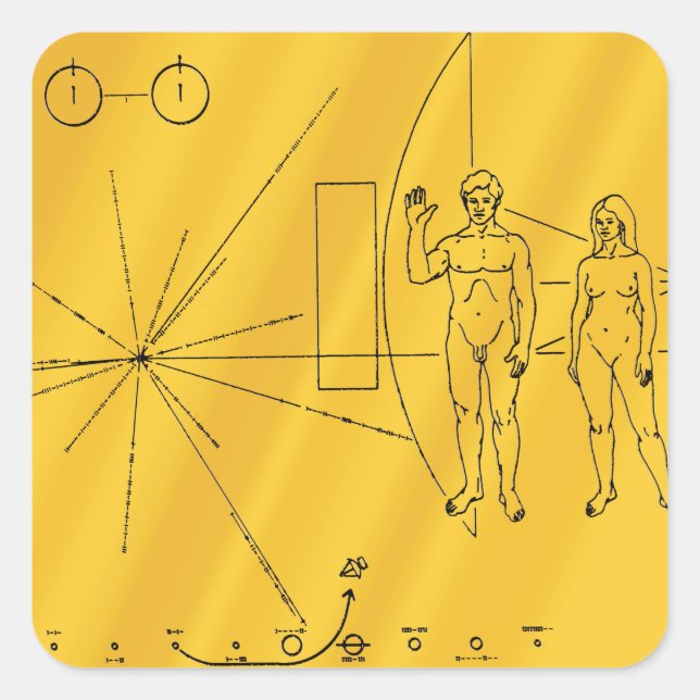 NASA Pioneer 10 Space Probe Gold Plaque Square Sticker (Front)