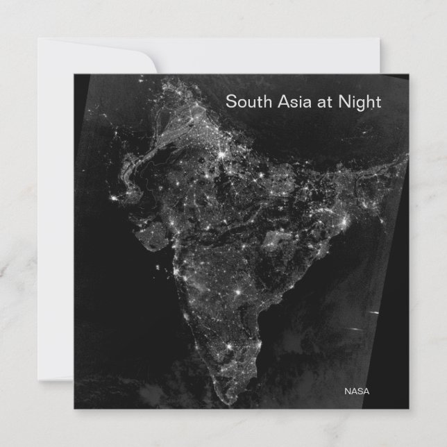 NASA Satellite Image, South Asia at Night  Card (Front)
