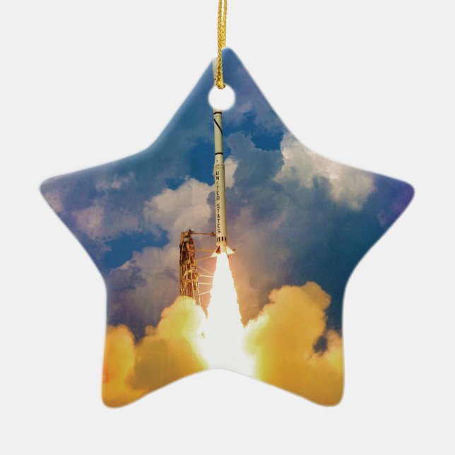 NASA Scout Rocket Launch Liftoff Ceramic Tree Decoration (Front)
