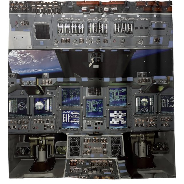 NASA Space Shuttle Cockpit Earth Orbit Window View Shower Curtain (Front)