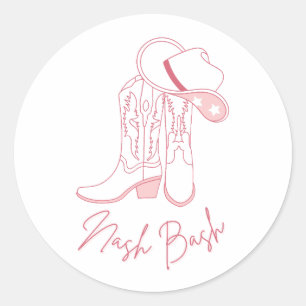 Nash Bach Bachelorette Design   Pink Cowboy Boots  Classic Round Sticker