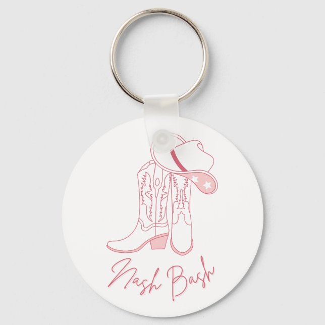 Nash Bach Bachelorette Design | Pink Cowboy Boots  Key Ring (Front)