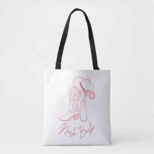 Nash Bach Bachelorette Design Pink Cowboy Boots Tote Bag