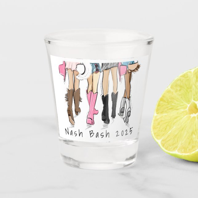 Nash Bash Bachelorette Fashion Cowboy Boots Year Shot Glass (Front)