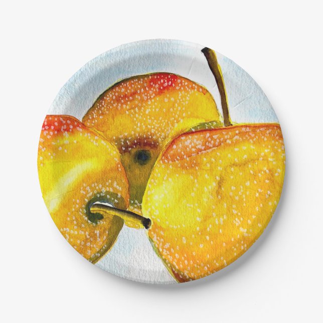 Nashi pear yellow watercolor fruit paper plate (Front)