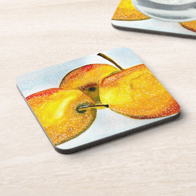 Nashi pears yellow watercolor fruit coaster (Left Side)