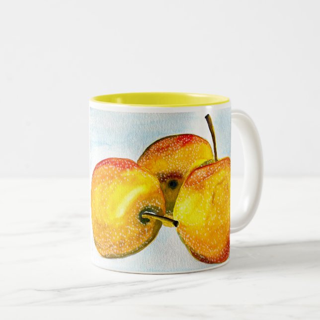 Nashi pears yellow watercolor fruit Two-Tone coffee mug (Front Right)