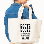 Nashville Bachelorette Boots Booze Besties Custom Tote Bag<br><div class="desc">Do you need a unique bachelorette party gift? These boots are perfect! Not only are they hilarious, but they're also booze-friendly and can be customized to fit any bride-to-be's personality. Whether you're celebrating with your besties or planning your own Nashville bash, these boots will make the occasion even more fun....</div>
