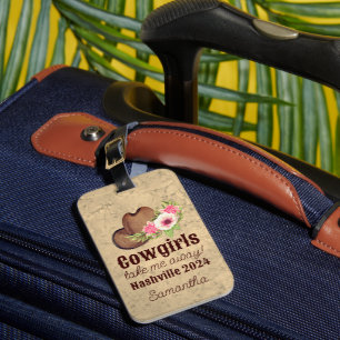 Nashville Bachelorette Floral Pink Cowgirl Custom Luggage Tag