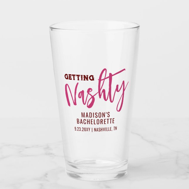 Nashville Bachelorette Getting Nashty Personalised Glass (Front)