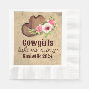 Nashville Bachelorette Pink Floral Cowgirl Theme Napkin