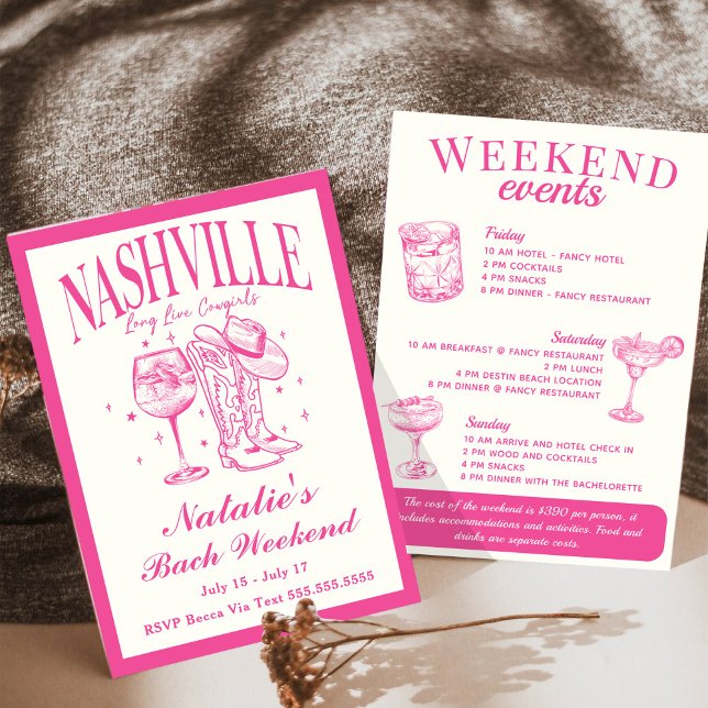 Nashville Bachelorette Rodeo Cocktail Itinerary Invitation (Creator Uploaded)