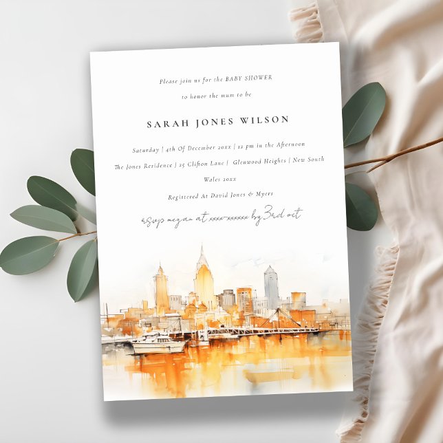 Nashville City Skyline Watercolor Baby Shower Invitation (Creator Uploaded)