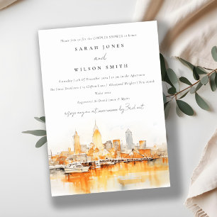 Nashville City Skyline Watercolor Couples Shower Invitation