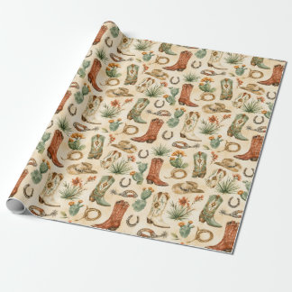 Nashville Cowgirl Boots Hat Watercolor Party Gift Wrapping Paper