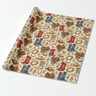 Nashville Cowgirl Boots Saddle Western Party Gift Wrapping Paper