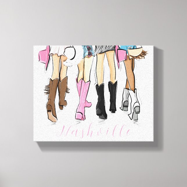 Nashville Fashion Illustration Cowboy Boots  Canvas Print (Front)