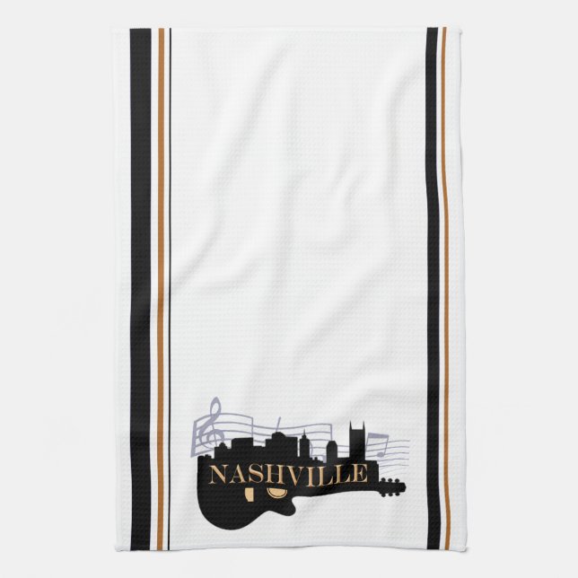 Nashville Guitar Skyline Kitchen Towel 16" x 24" (Vertical)
