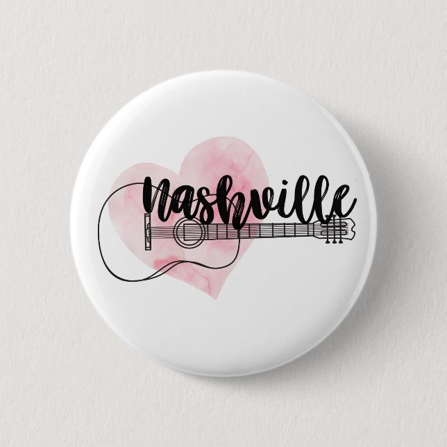 Nashville Guitar watercolor heart design 6 Cm Round Badge (Front)
