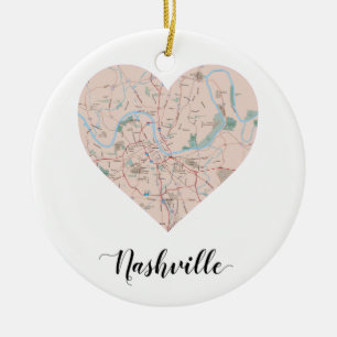 Nashville Heart Map Ceramic Tree Decoration