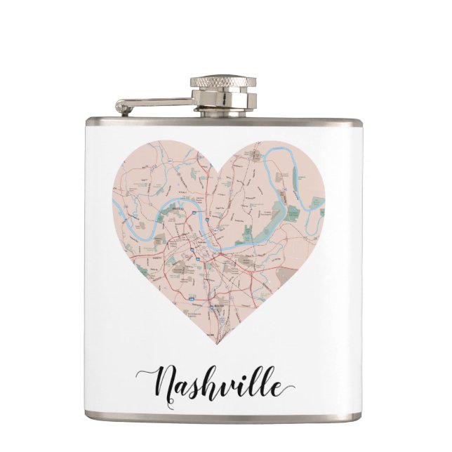 Nashville Heart Map Hip Flask (Front)