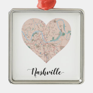 Nashville Heart Map Metal Tree Decoration