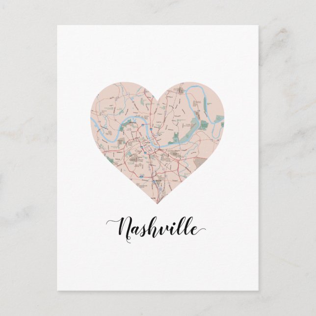 Nashville Heart Map Postcard (Front)