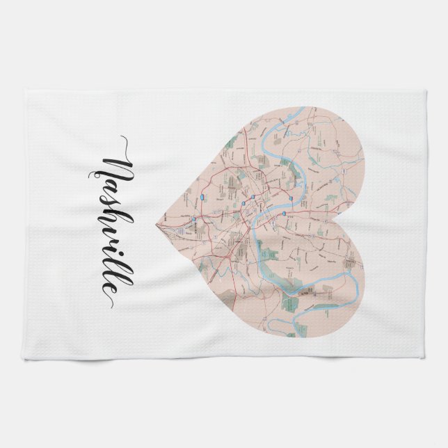 Nashville Heart Map Tea Towel (Horizontal)